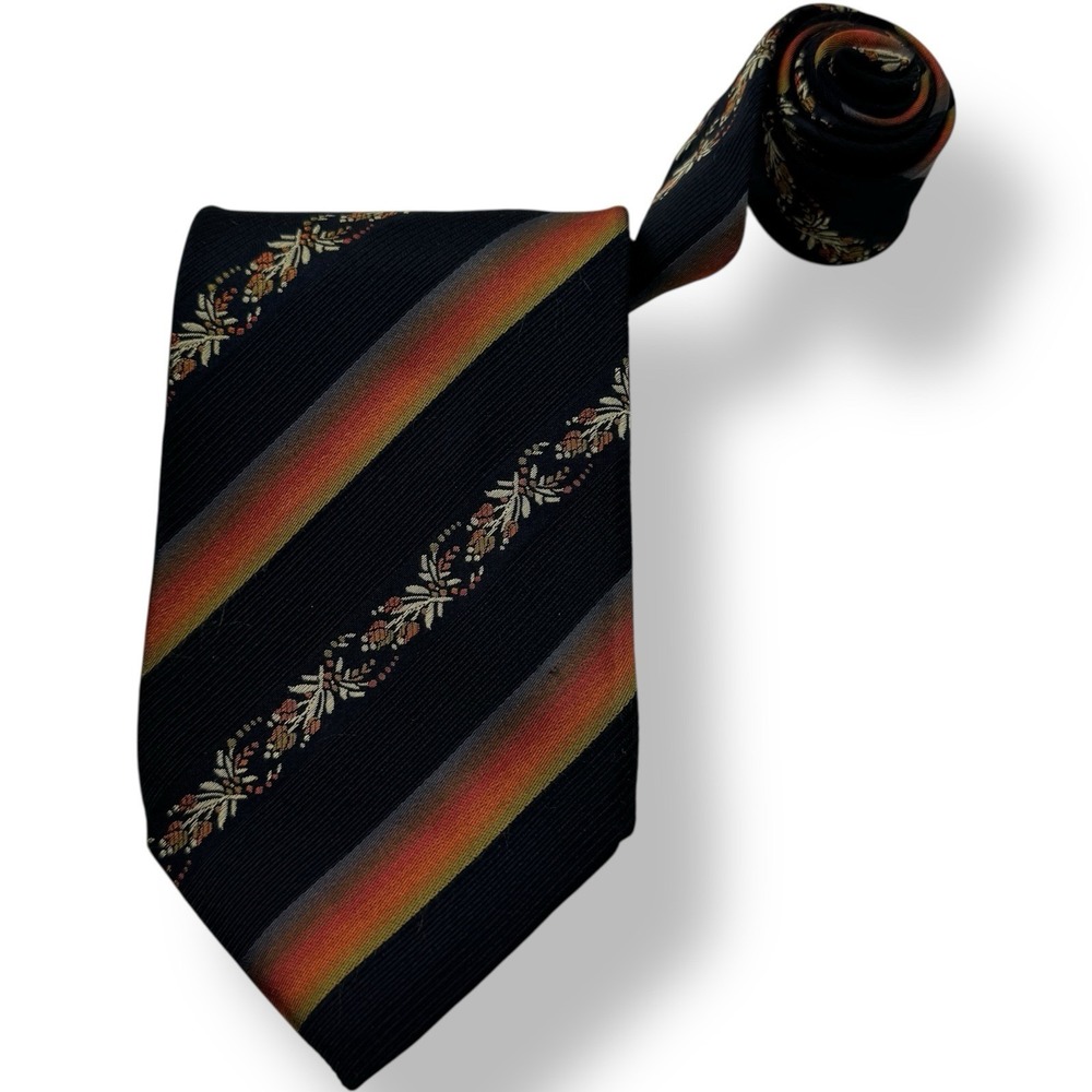 Kenzo Homme Black Orange Red Stripe Silk Neck Tie Men's Size 3.75"x56" Italy